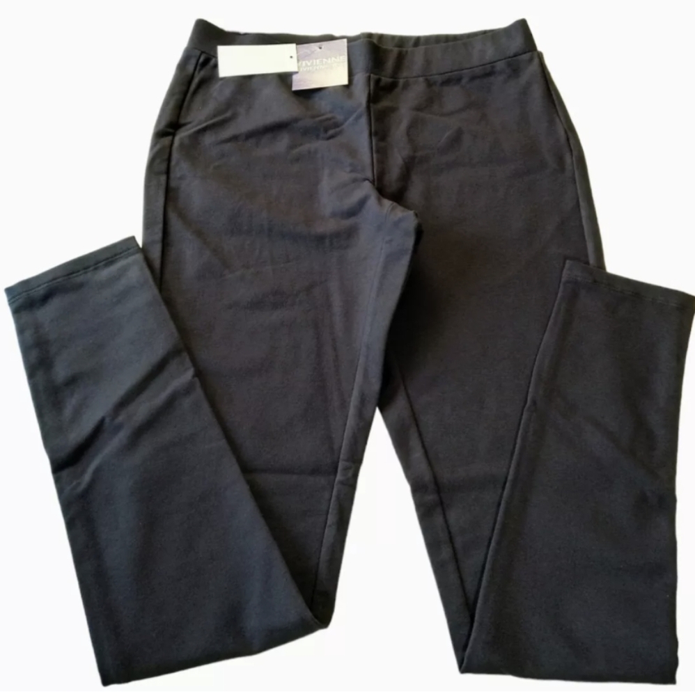 Vivienne Tam Womens Leggings Raquel Ink Navy Cotton Blend Small Mid Rise NWT-$68